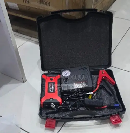 Portable 12V Car Jump Starter Kit With Built-in Air Compressor