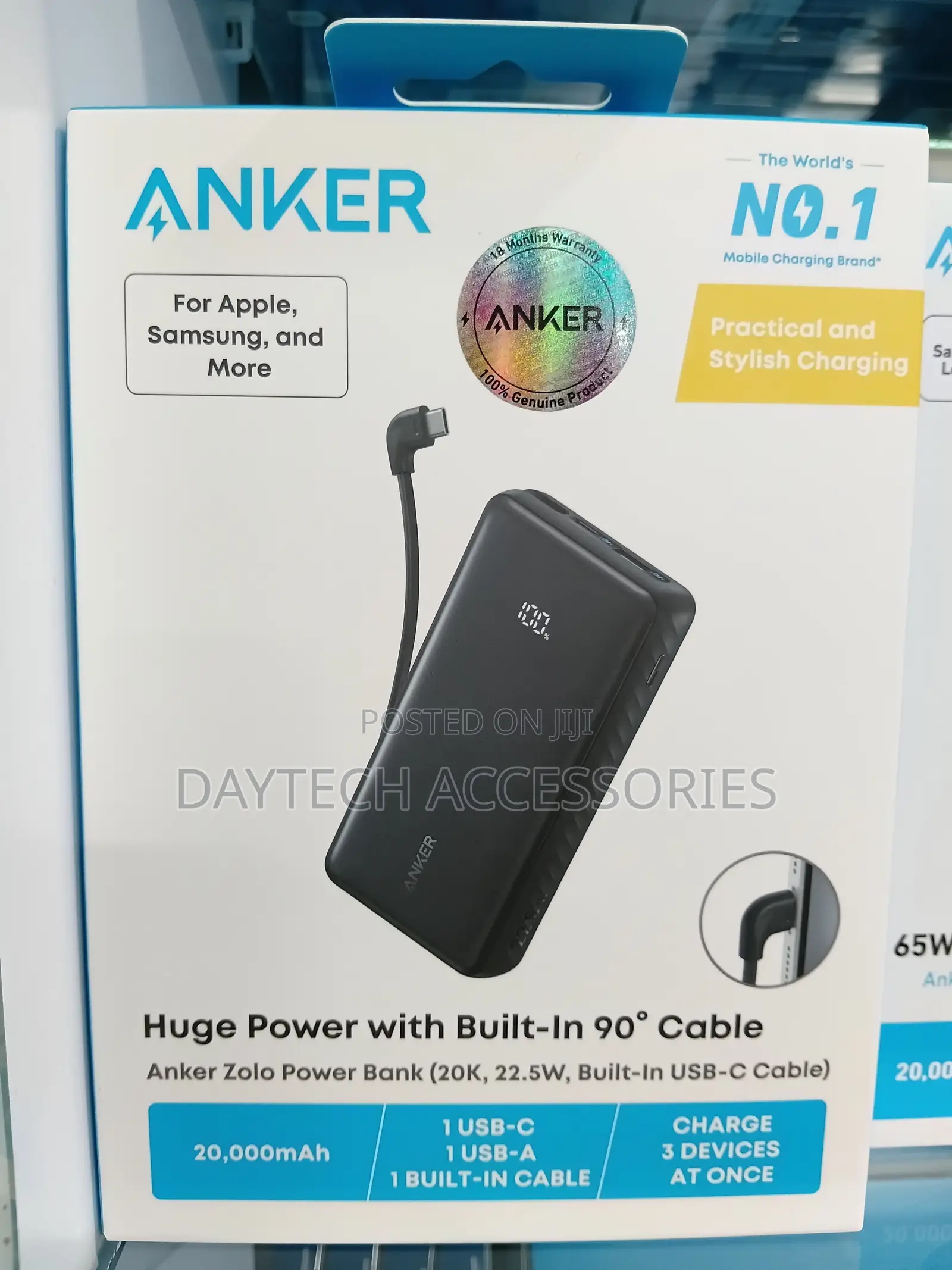 Anker Zolo Power Bank 20,000 mAh 22.5W Built-in USB-C Cable – A110EH11