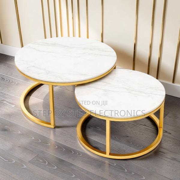 Luxury Style 2 in 1 Marble Top Gold Stand Nesting Coffee Table - thumbnail 2