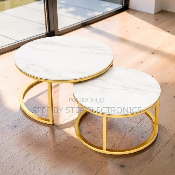 Compact Design 2 in 1 Marble Top Gold Stand Nesting Coffee Table