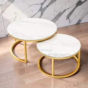 Compact Design 2 in 1 Marble Top Gold Stand Nesting Coffee Table