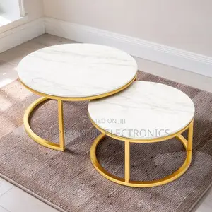 Durable Build 2 in 1 Marble Top Gold Stand Nesting Coffee Table