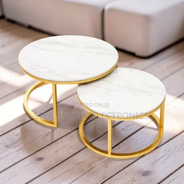 Modern Style 2 in 1 Marble Top Gold Stand Nesting Coffee Table
