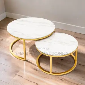 Elegant Design 2 in 1 Marble Top Gold Stand Nesting Coffee Table
