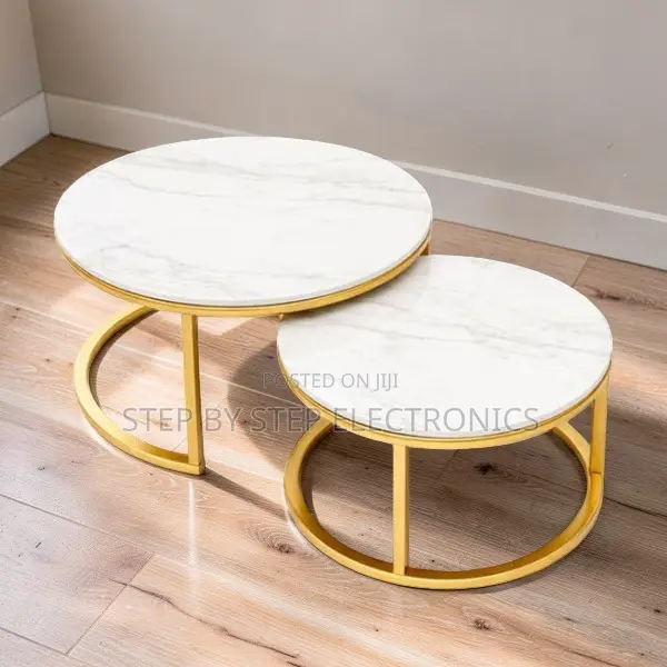 Elegant Design 2 in 1 Marble Top Gold Stand Nesting Coffee Table