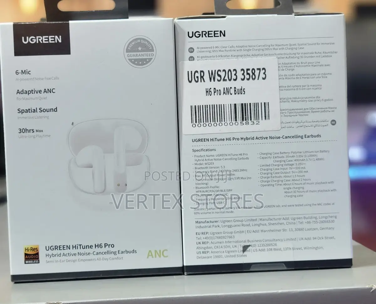 UGREEN HiTune H6 Pro (WS203 / W203) Hybrid ANC Earbuds - White