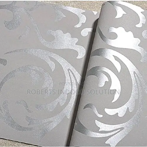 Flocked Silver Flower Wallpaper