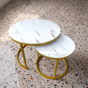 Space Efficient 2 in 1 Marble Top Gold Stand Nesting Coffee Table