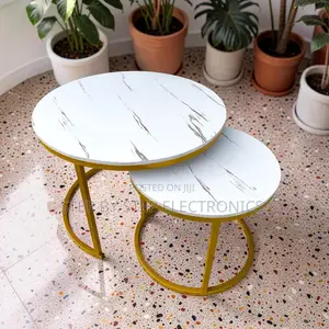Space Efficient 2 in 1 Marble Top Gold Stand Nesting Coffee Table