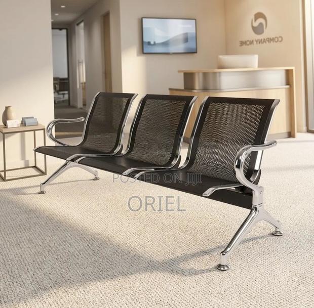 3-Seater Office Reception Bench : Black Steel Waiting Bench
