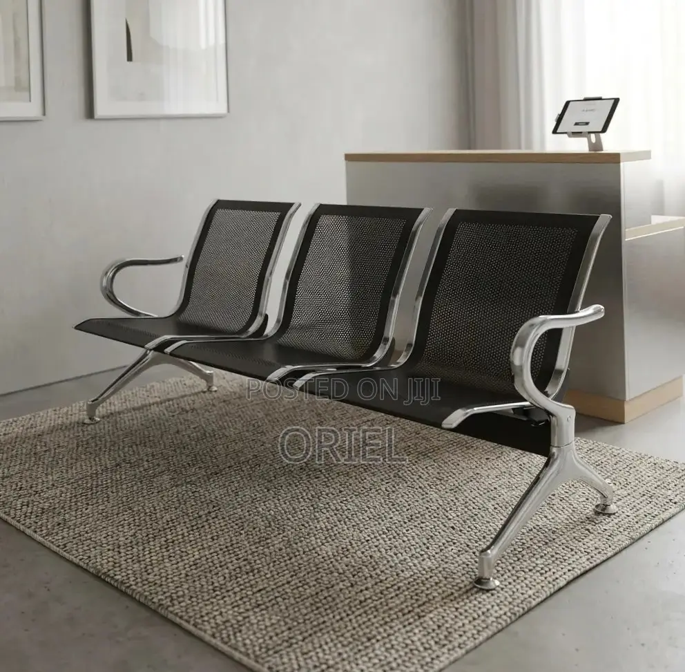 3-Seater Office Reception Bench : Black Steel Waiting Bench