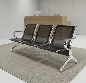 3-Seater Office Reception Bench : Black Steel Waiting Bench