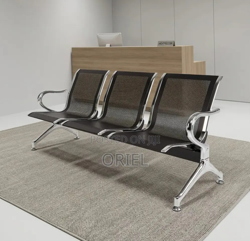 3-Seater Office Reception Bench : Black Steel Waiting Bench