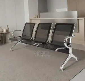 3-Seater Office Reception Bench : Black Steel Waiting Bench