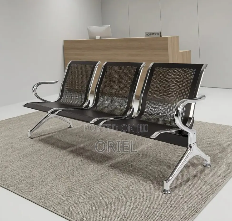 3-Seater Office Reception Bench : Black Steel Waiting Bench