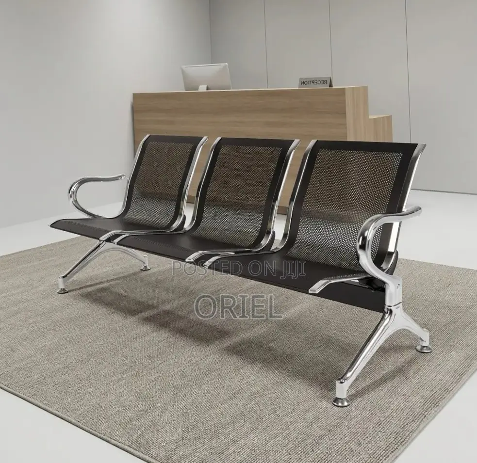 3-Seater Office Reception Bench : Black Steel Waiting Bench