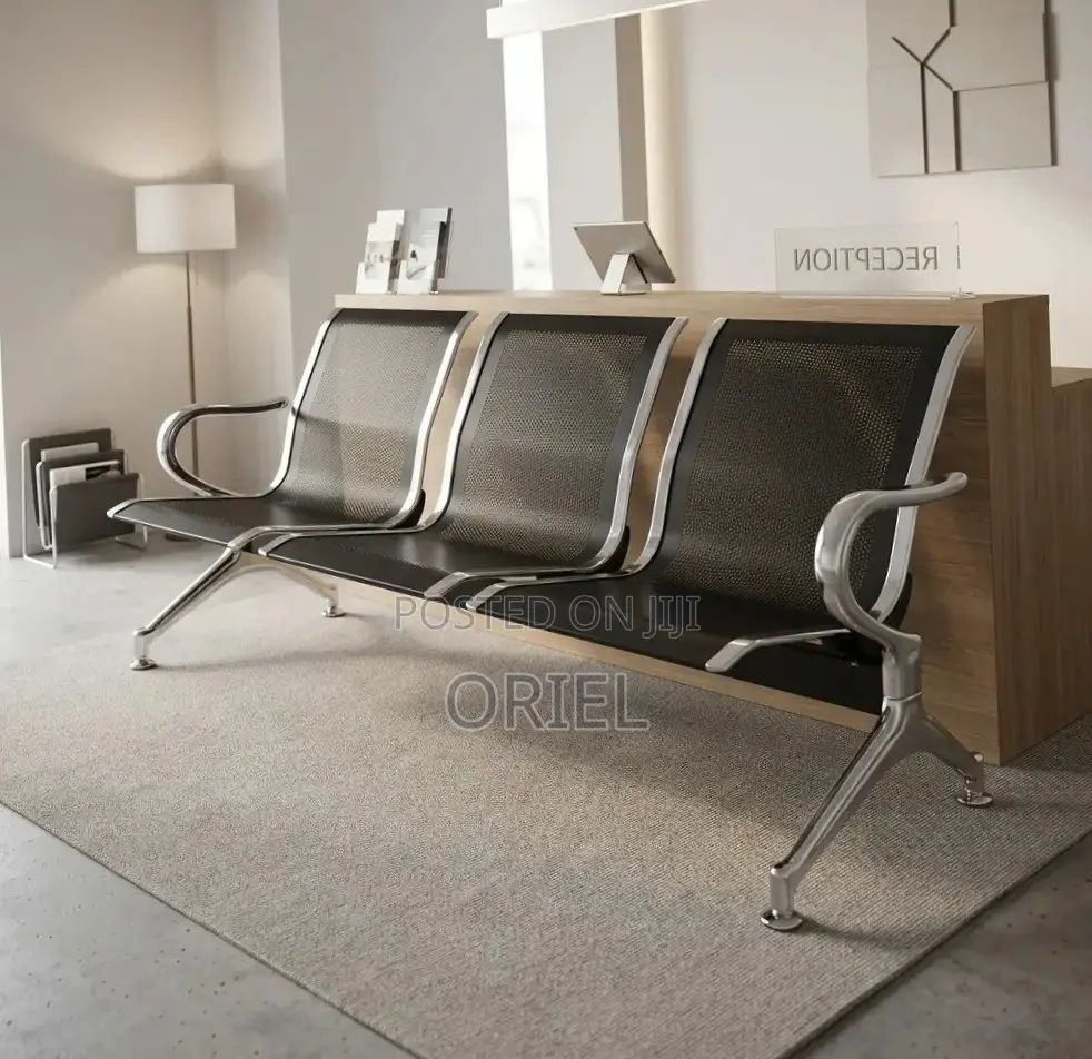 3-Seater Office Reception Bench : Black Steel Waiting Bench