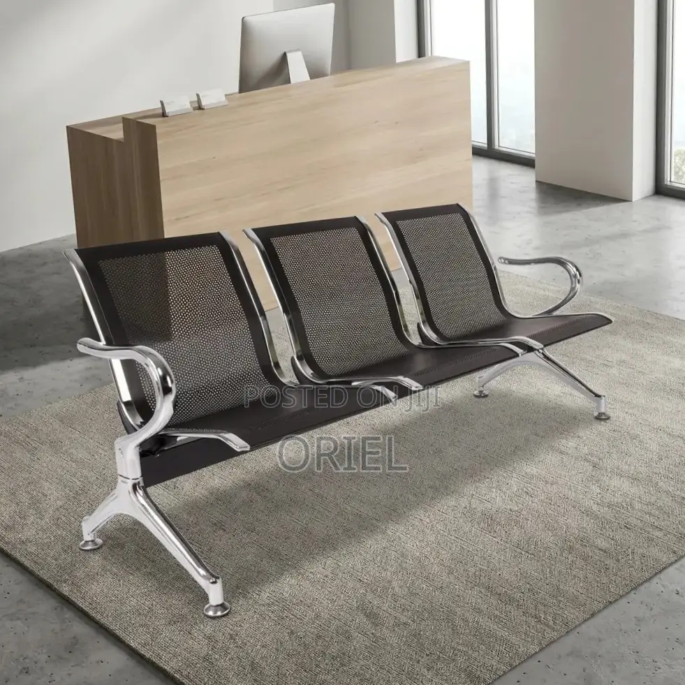 3-Seater Office Reception Bench : Black Steel Waiting Bench