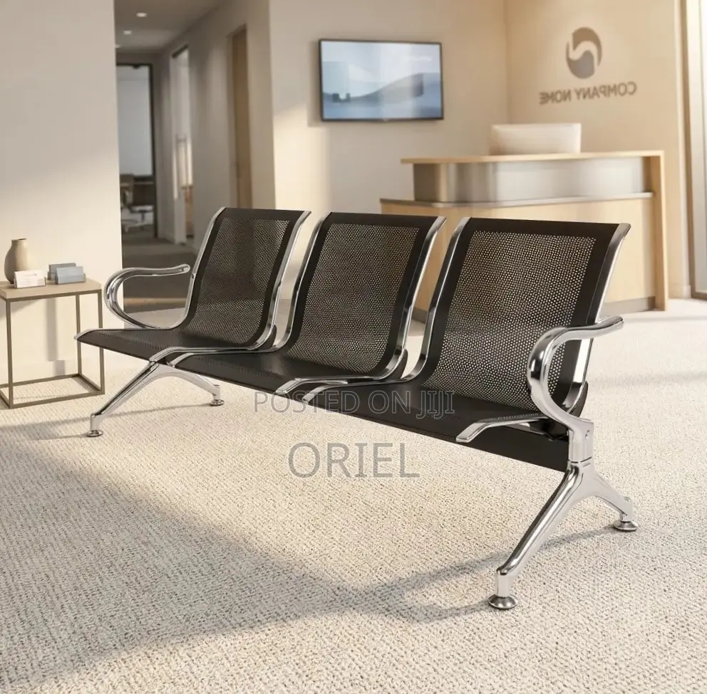 3-Seater Office Reception Bench : Black Steel Waiting Bench