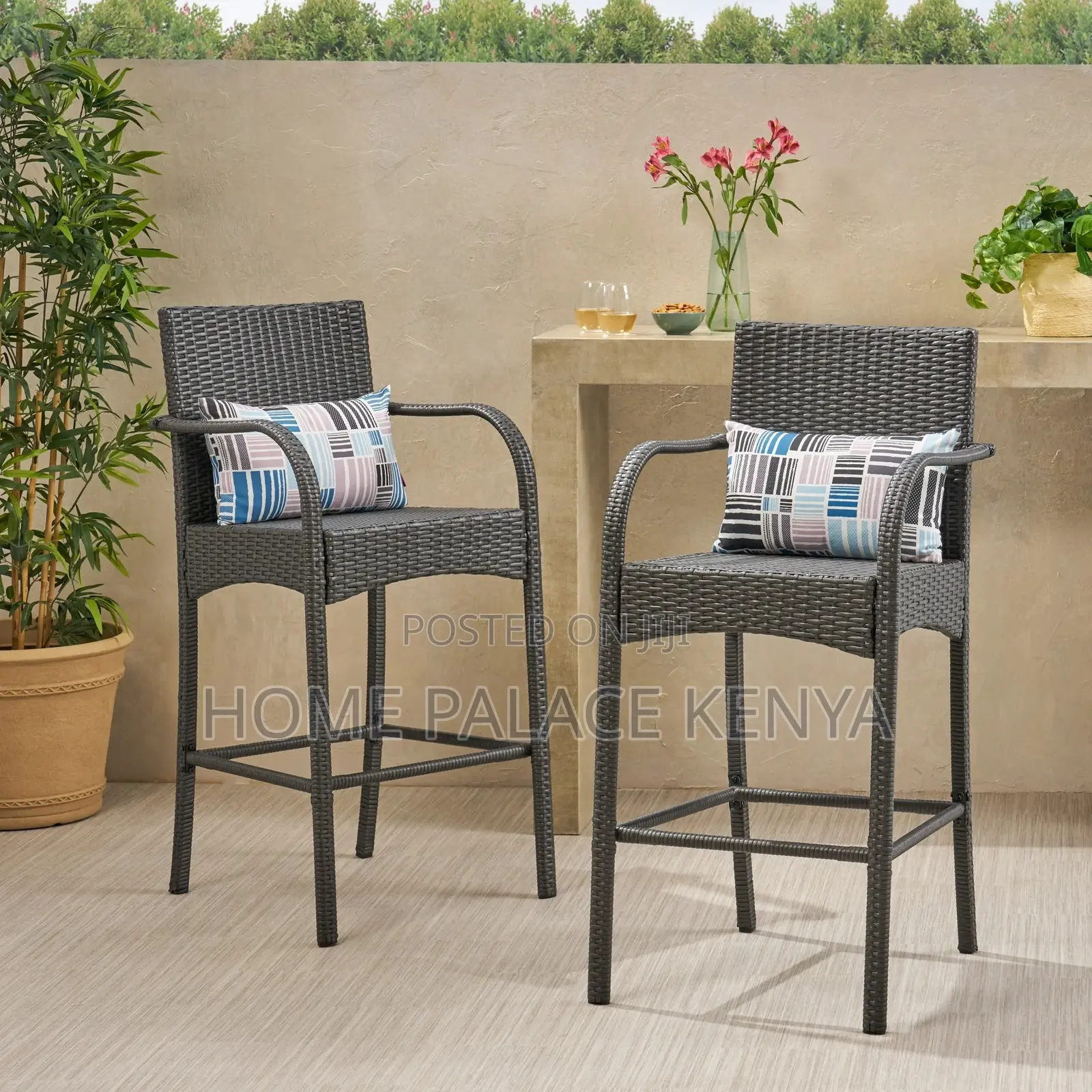 Bar Stool; Premium Outdoor Rattan Counter Height Bar Stool