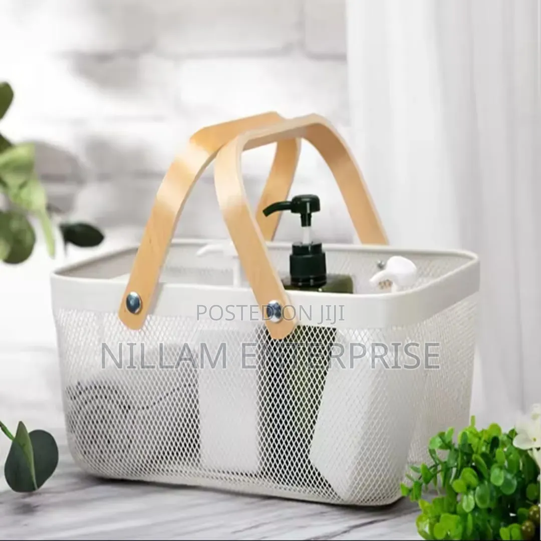 Large Mesh Plastic Baskets With Wooden Handle.