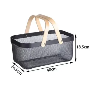 Large Mesh Plastic Baskets With Wooden Handle.