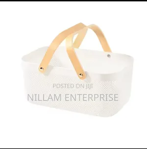 Large Mesh Plastic Baskets With Wooden Handle.