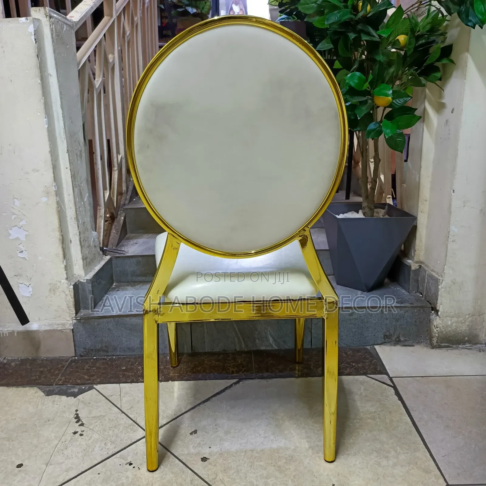 White Leather Chair With Gold Touch – Elegant Accent Chair