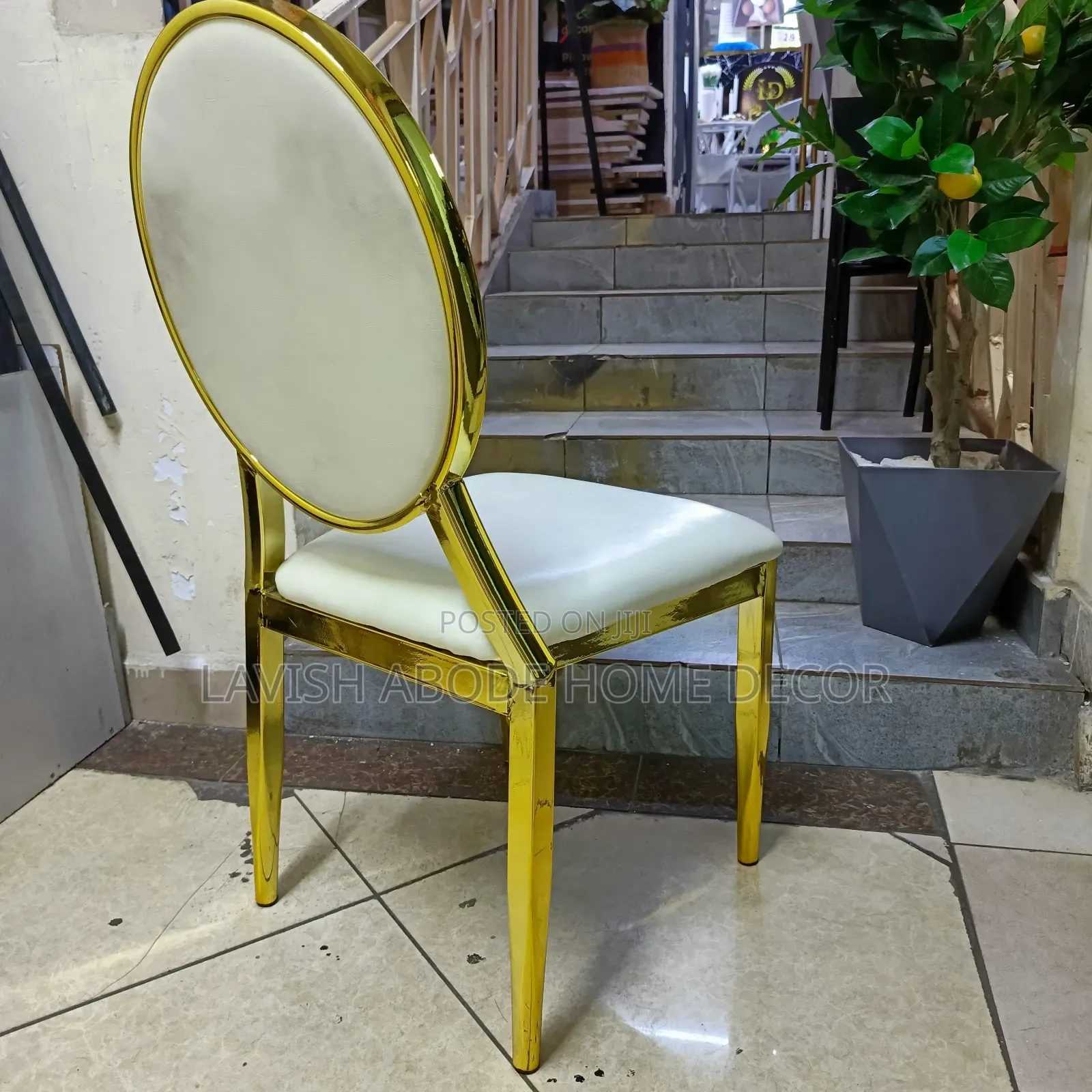 White Leather Chair With Gold Touch – Elegant Accent Chair