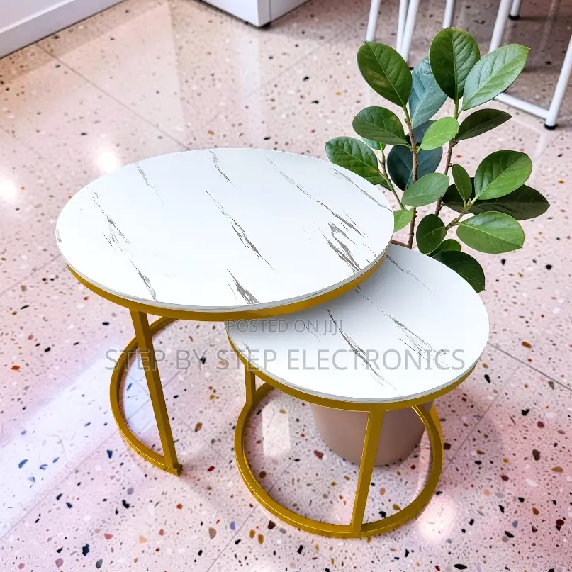 Sleek Design 2 in 1 Marble Top Gold Stand Nesting Coffee Table