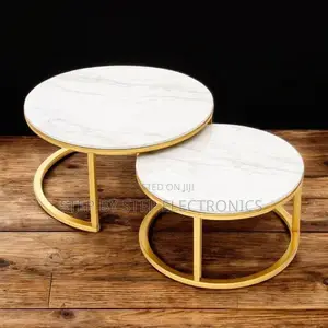 Modern Furniture 2 in 1 Marble Top Gold Stand Nesting Coffee Table