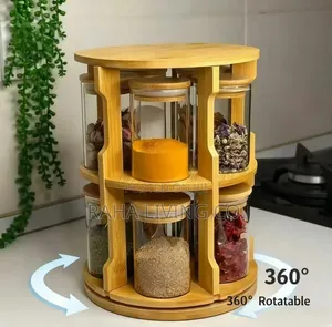 10-Piece 360° Rotating Bamboo Spice Jar Set | 300ml Spice Rack