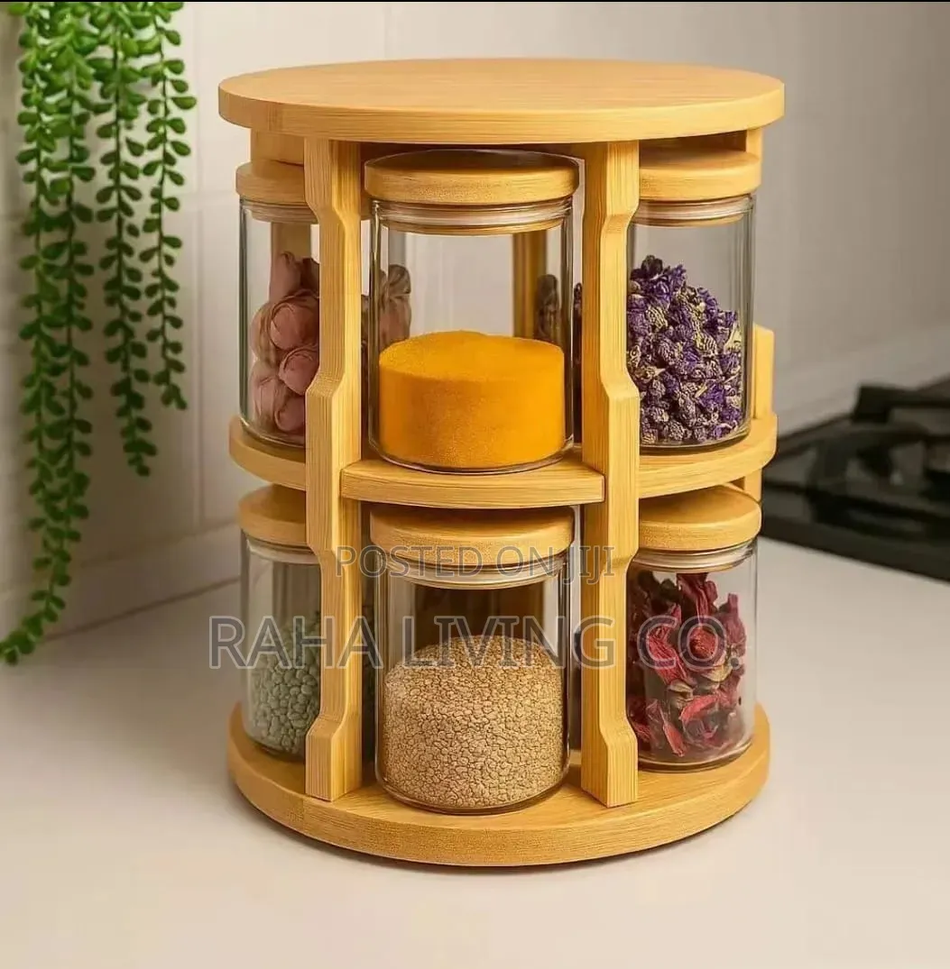 10-Piece 360° Rotating Bamboo Spice Jar Set | 300ml Spice Rack