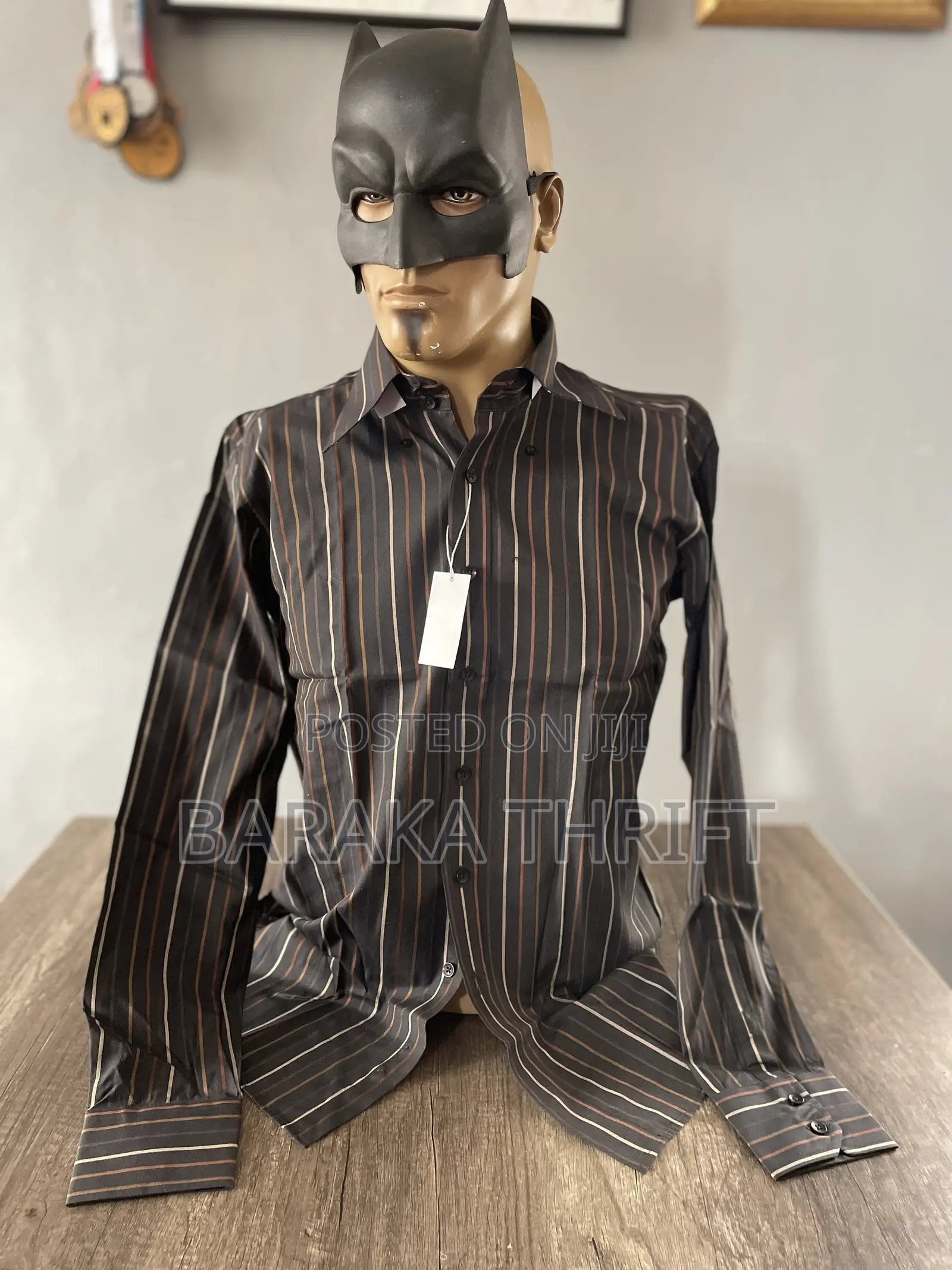 Men's Striped Long-Sleeve Shirt (Size M / 50) - Dark Brown & Copper