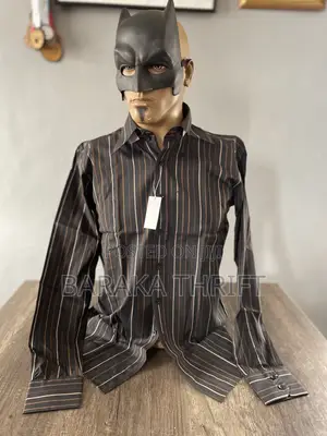 Men's Striped Long-Sleeve Shirt (Size M / 50) - Dark Brown & Copper
