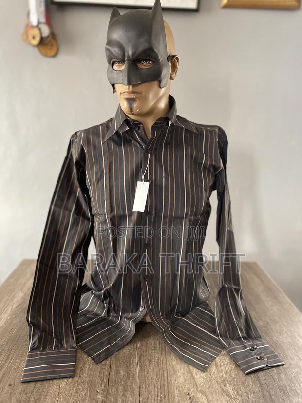 Men's Striped Long-Sleeve Shirt (Size M / 50) - Dark Brown & Copper