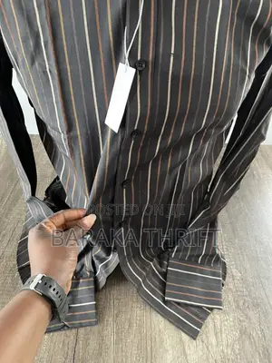 Men's Striped Long-Sleeve Shirt (Size M / 50) - Dark Brown & Copper