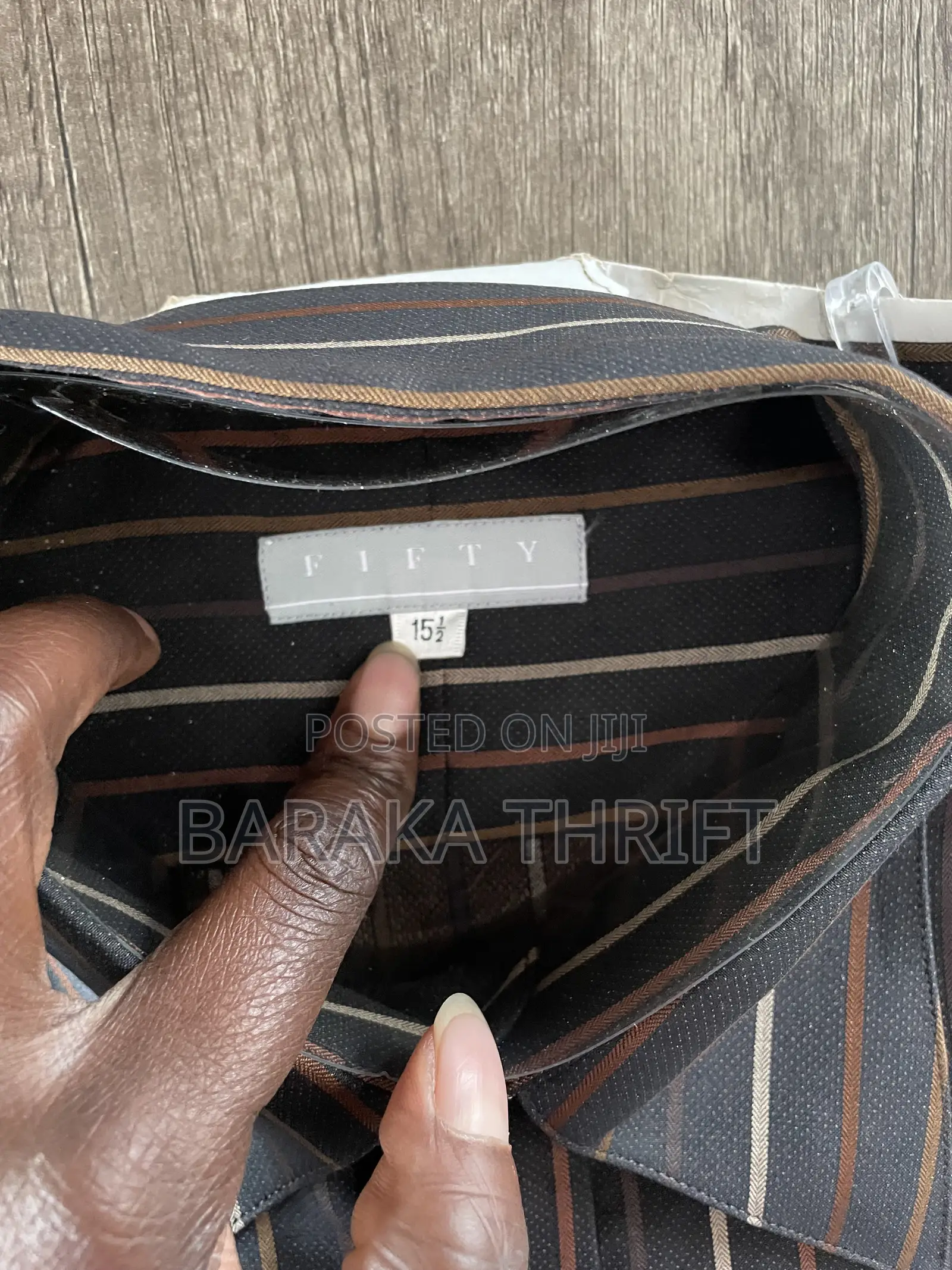 Men's Striped Long-Sleeve Shirt (Size M / 50) - Dark Brown & Copper