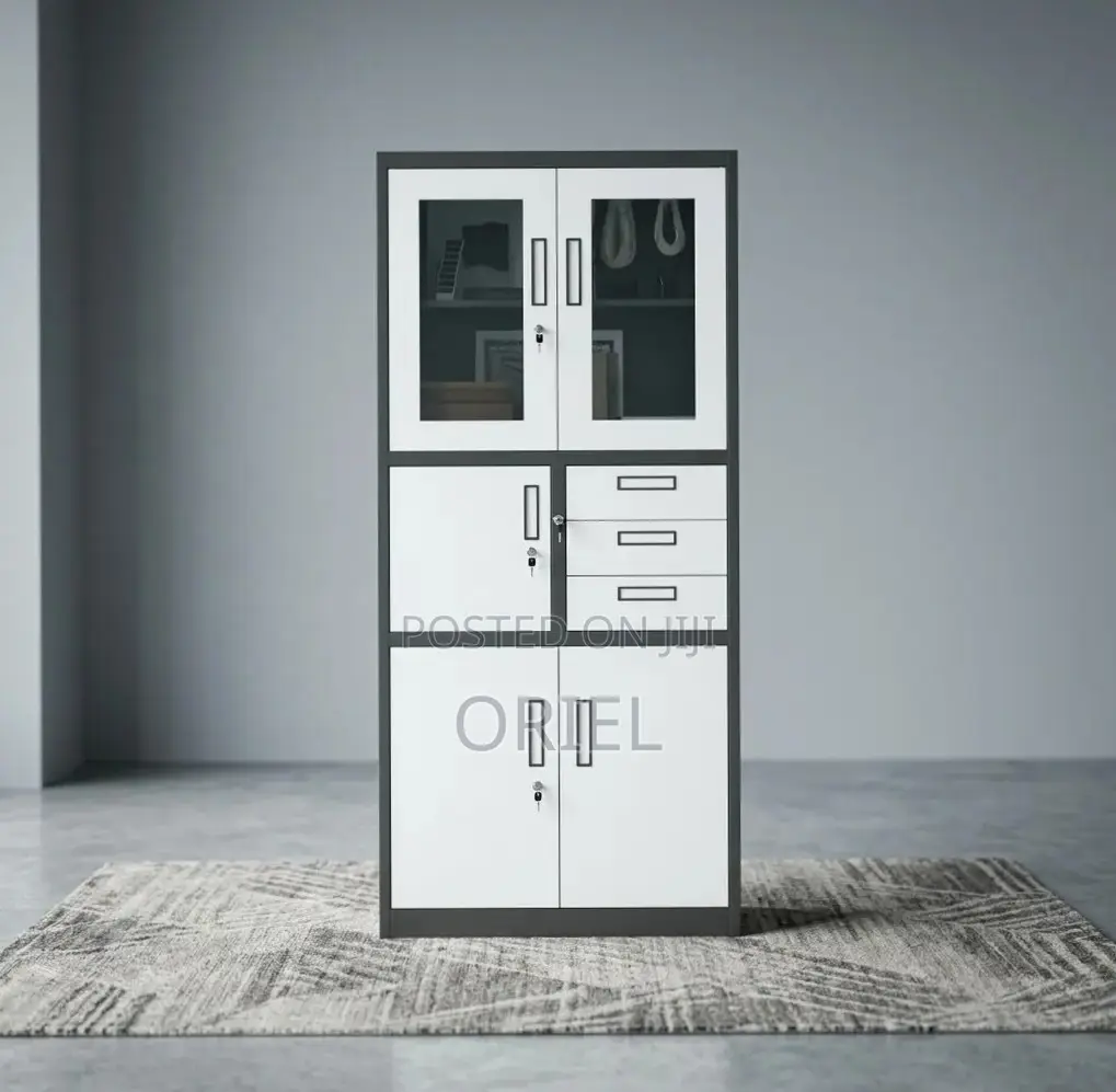 Office Safe : Metal Filing Cabinet With Glass Doors and Safe
