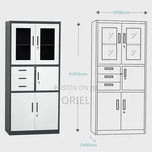 Office Safe : Metal Filing Cabinet With Glass Doors and Safe