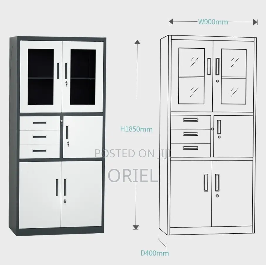 Office Safe : Metal Filing Cabinet With Glass Doors and Safe