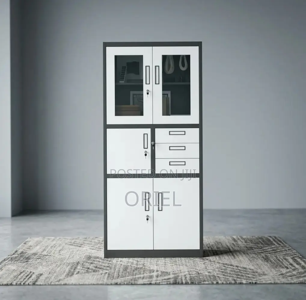 Office Safe : Metal Filing Cabinet With Glass Doors and Safe