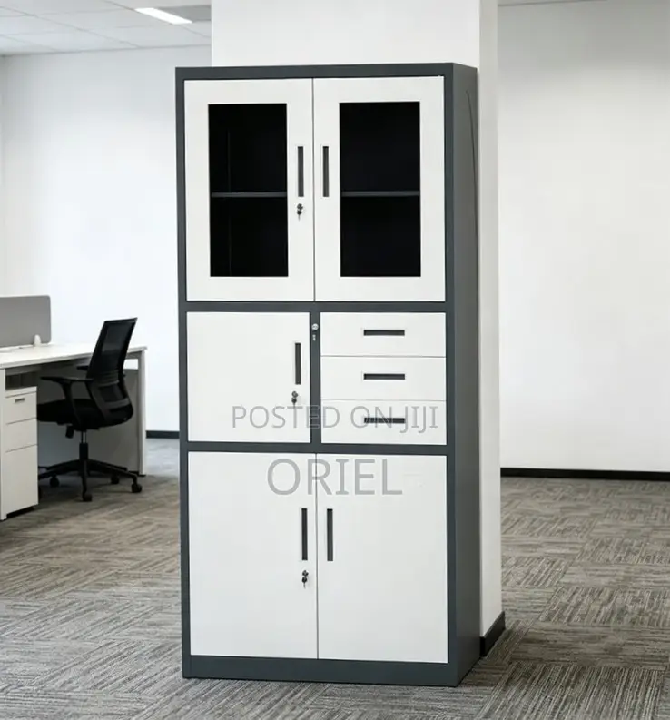 Office Safe : Metal Filing Cabinet With Glass Doors and Safe