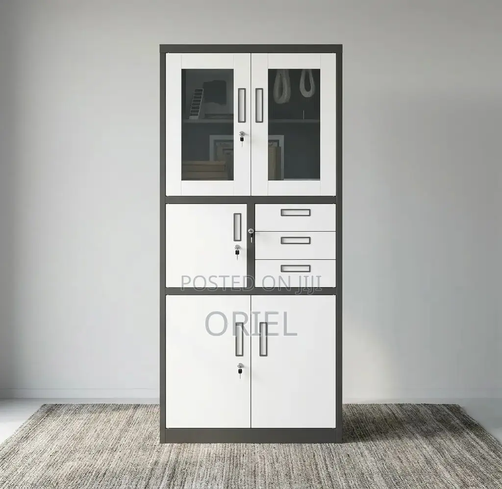 Office Safe : Metal Filing Cabinet With Glass Doors and Safe