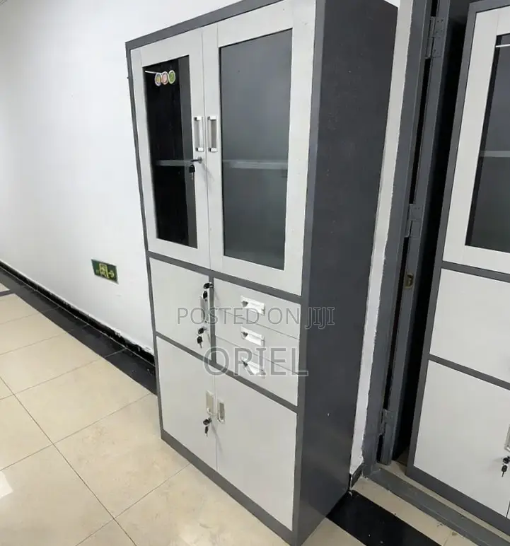 Office Safe : Metal Filing Cabinet With Glass Doors and Safe