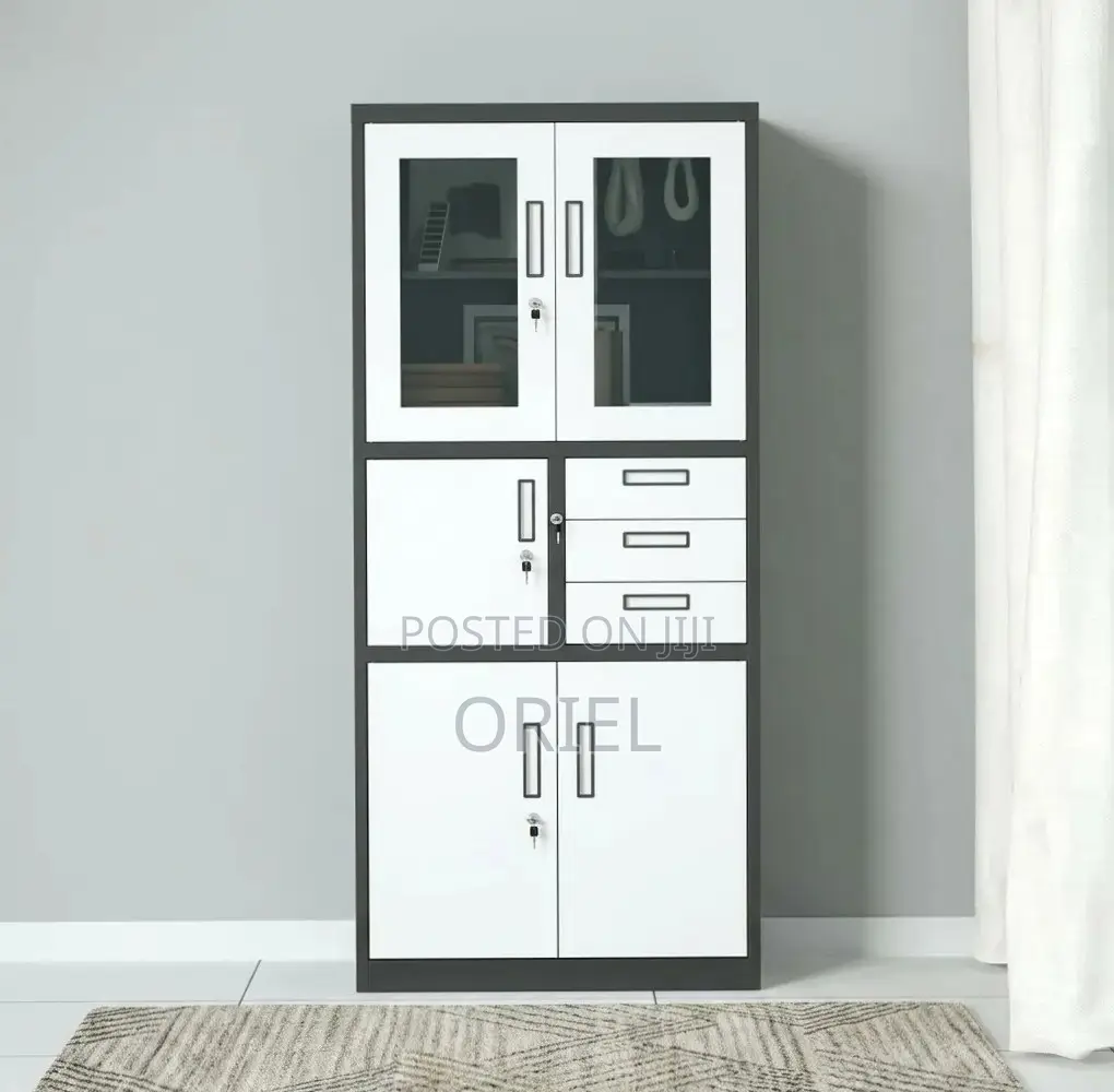Office Safe : Metal Filing Cabinet With Glass Doors and Safe