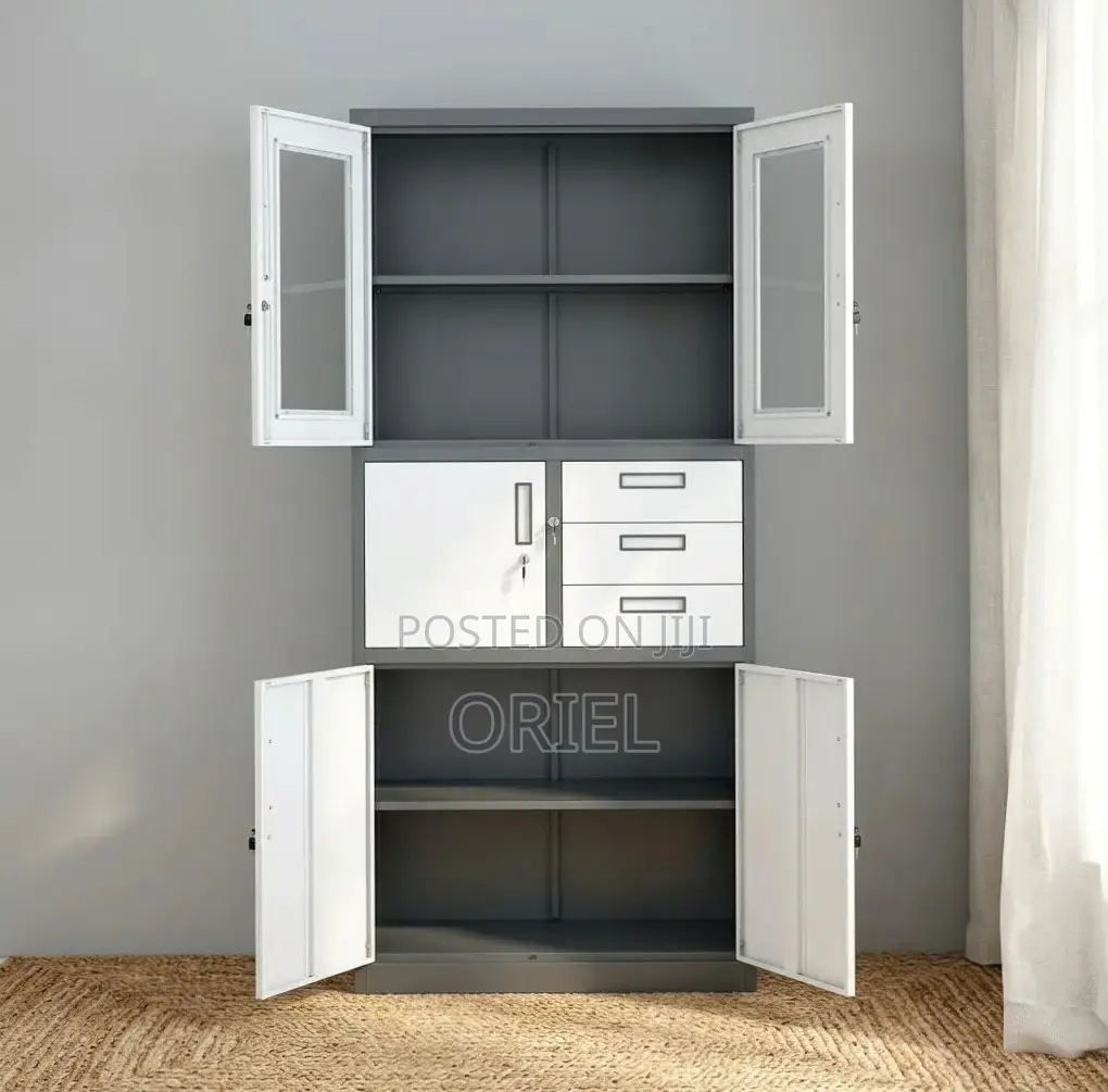 Office Safe : Metal Filing Cabinet With Glass Doors and Safe