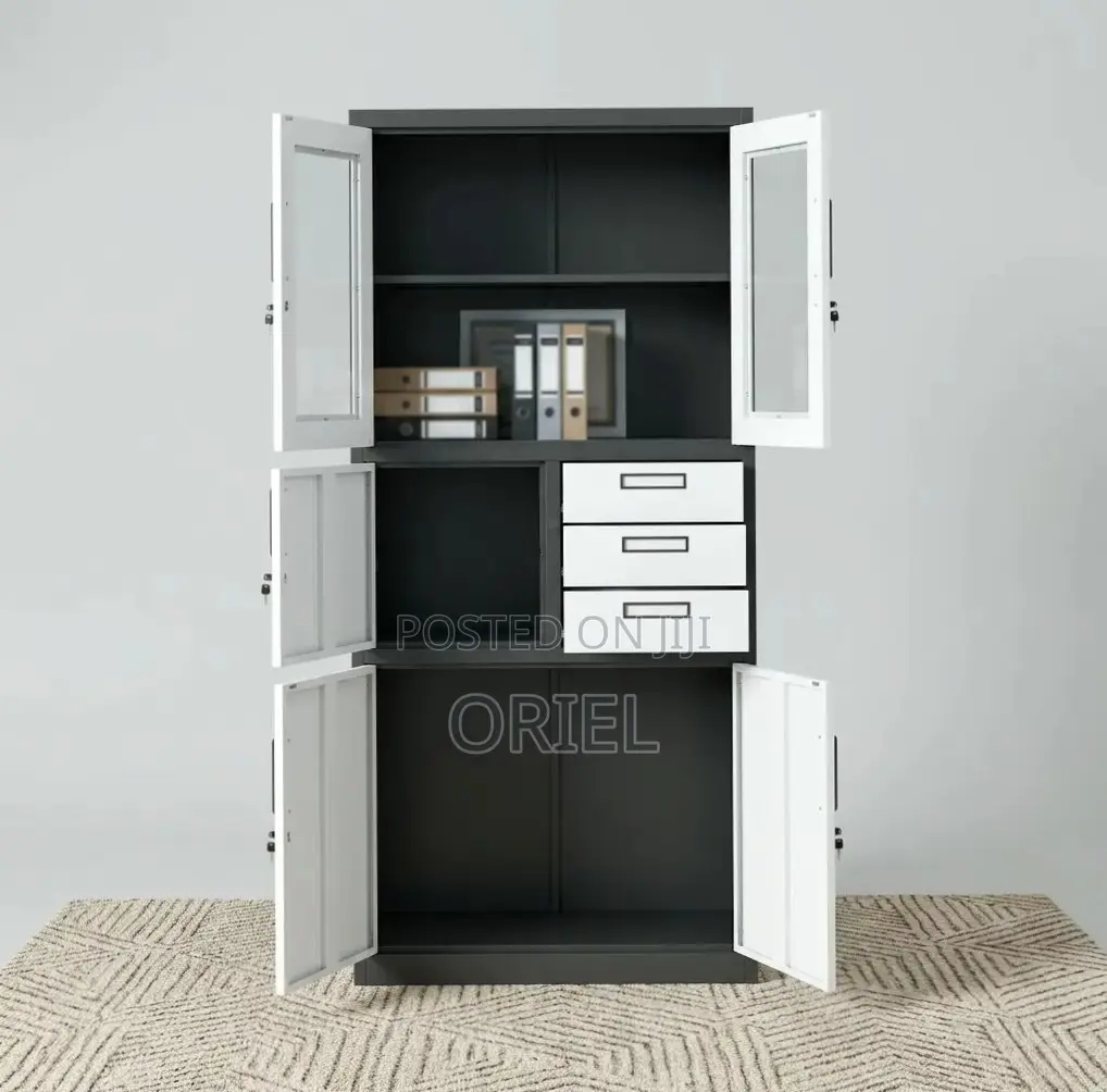Office Safe : Metal Filing Cabinet With Glass Doors and Safe