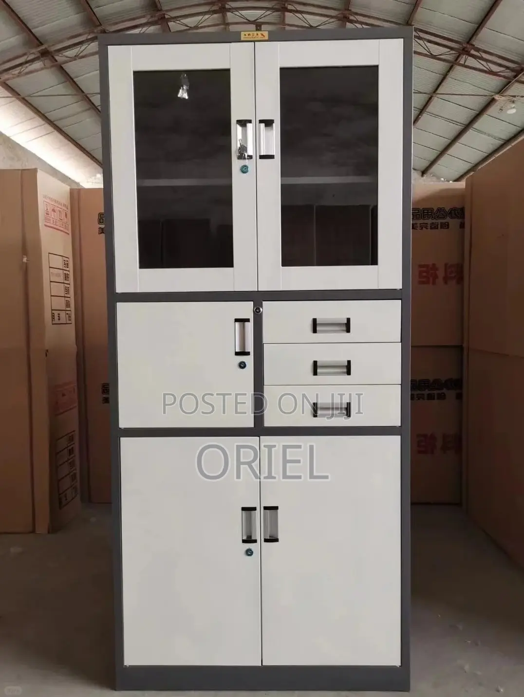 Office Safe : Metal Filing Cabinet With Glass Doors and Safe