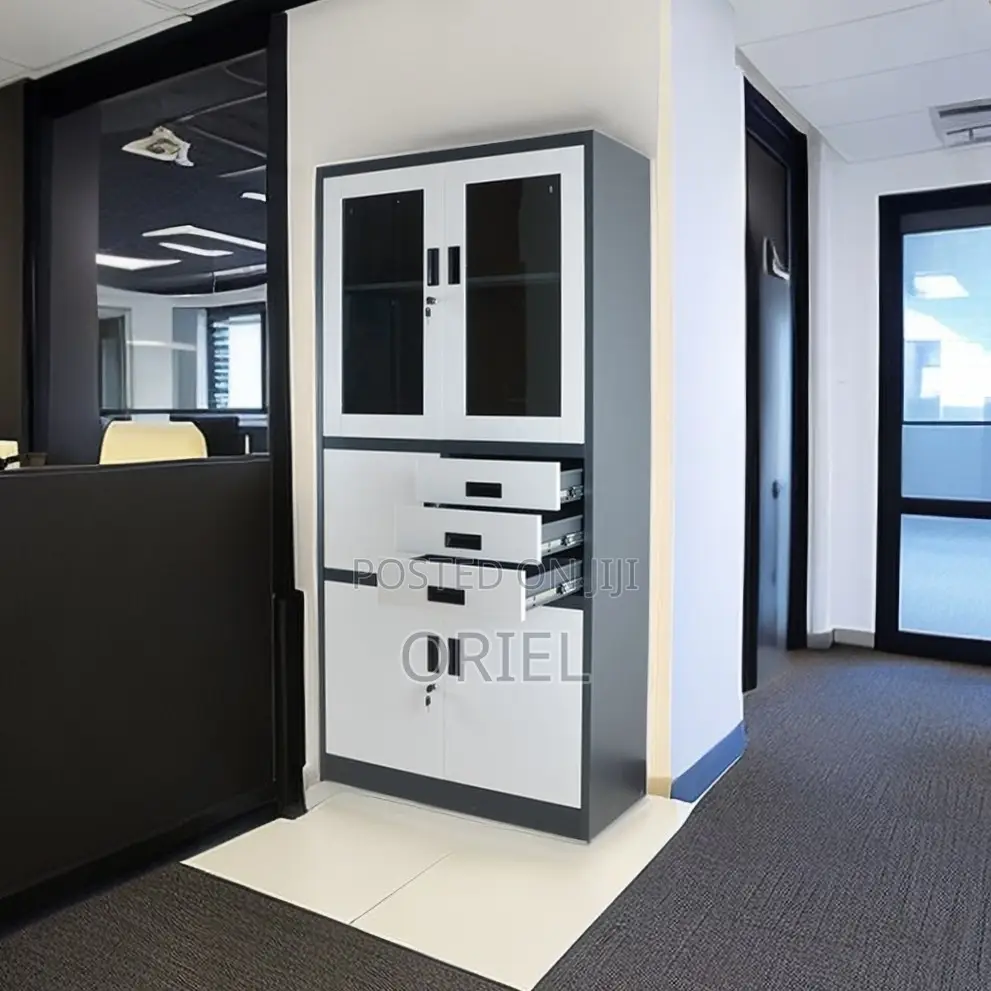 Office Safe : Metal Filing Cabinet With Glass Doors and Safe